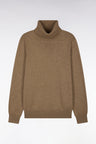 Pull col roulé en laine et coton marron coupe droite