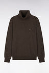 Pull col roulé en laine et coton marron coupe droite
