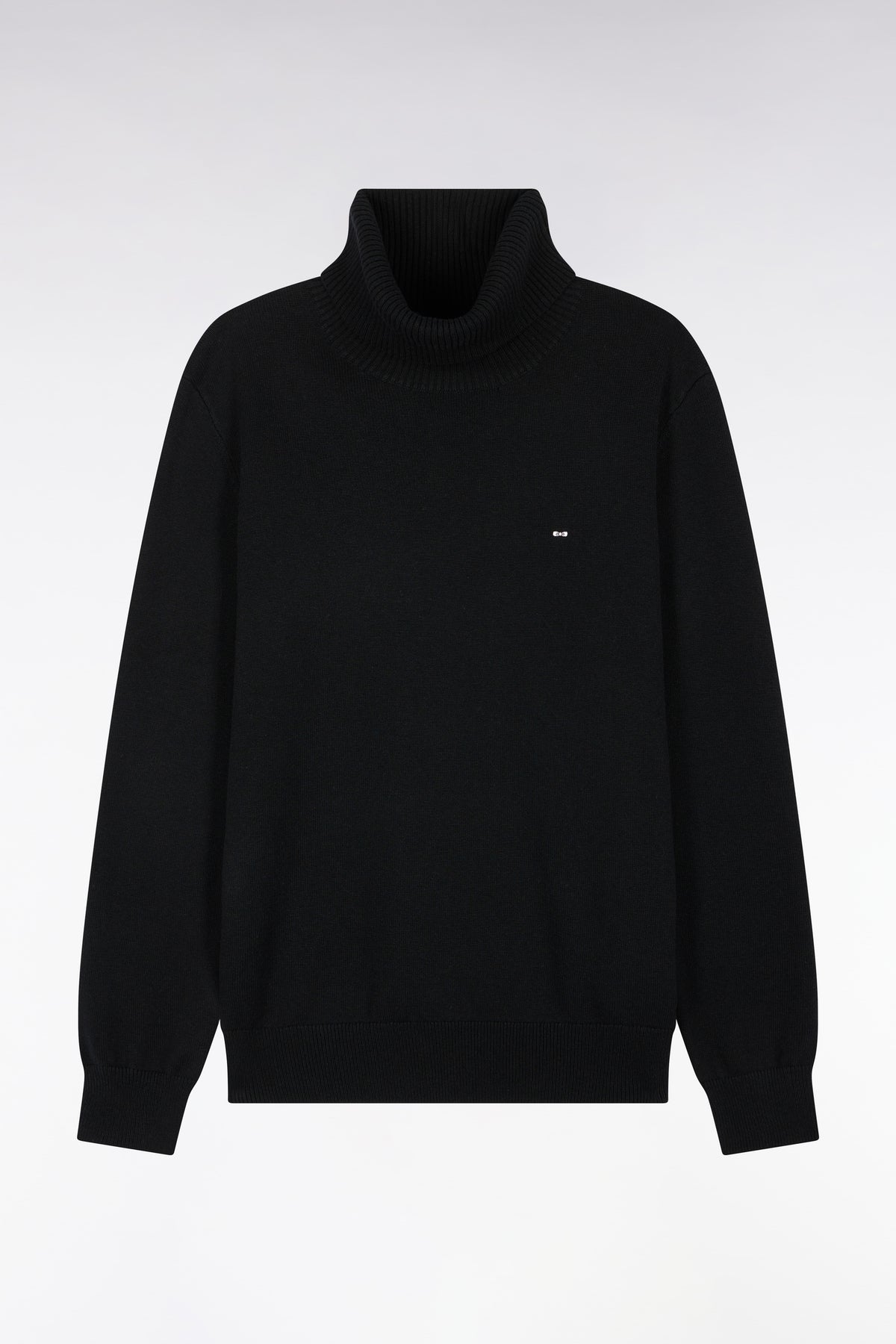 Pull col roulé en laine et coton noir coupe droite