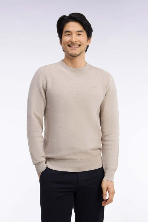 Pull col rond en coton beige coupe droite - Image 3