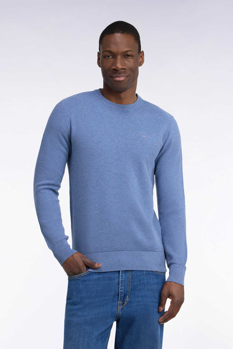Pull col rond en coton bleu  coupe droite - Image 3