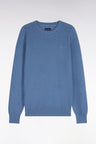 Pull col rond en coton bleu  coupe droite