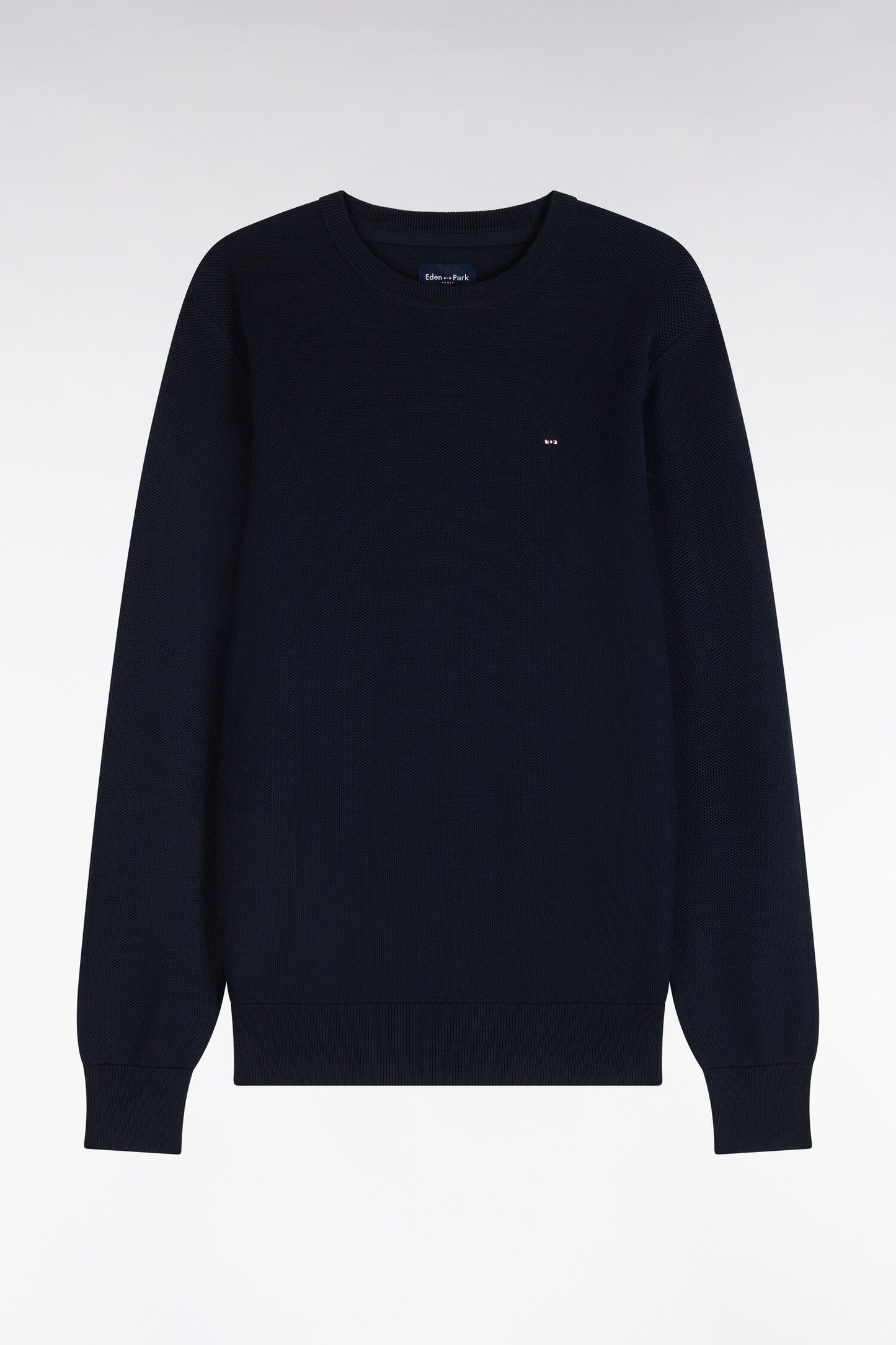 Pull col rond en coton marine coupe droite