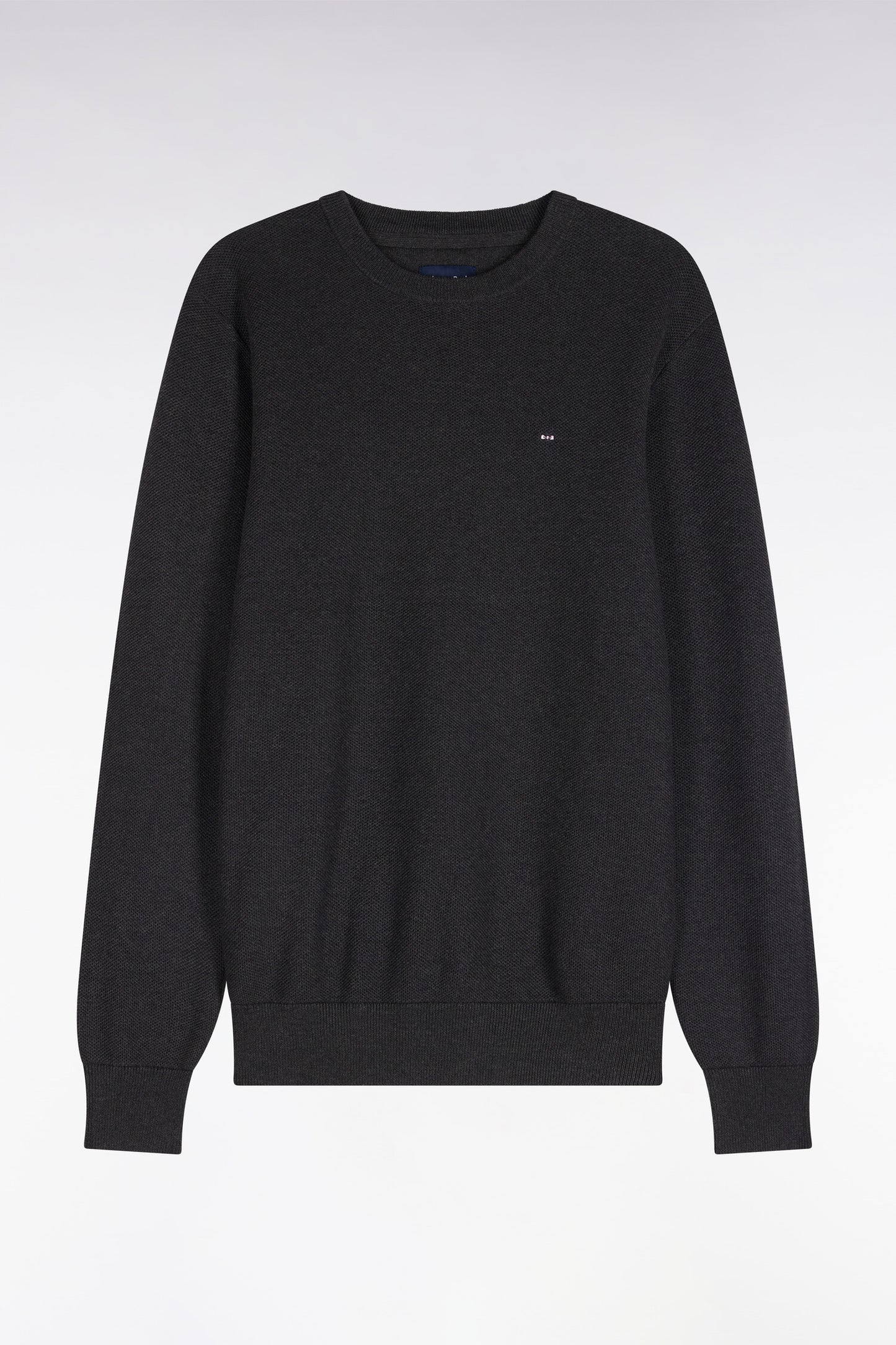 Pull col rond en coton gris foncé coupe droite