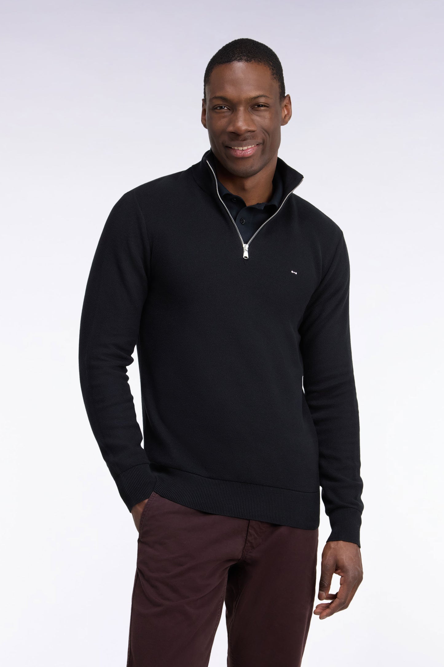 Pull col camionneur en coton noir coupe droite