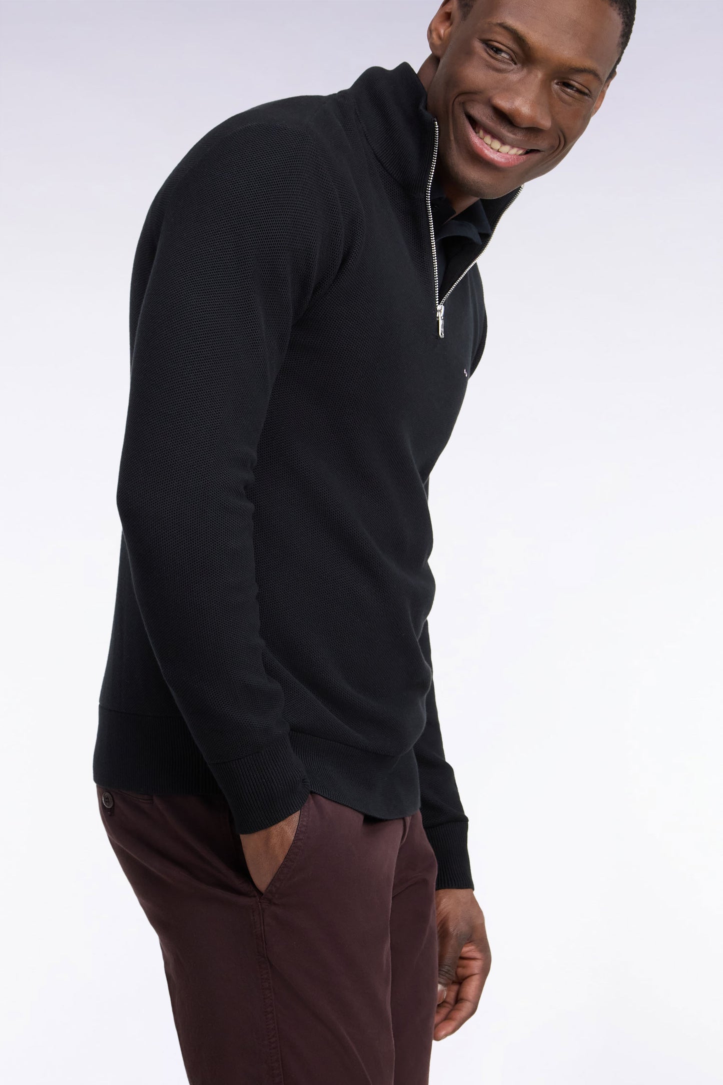 Pull col camionneur en coton noir coupe droite