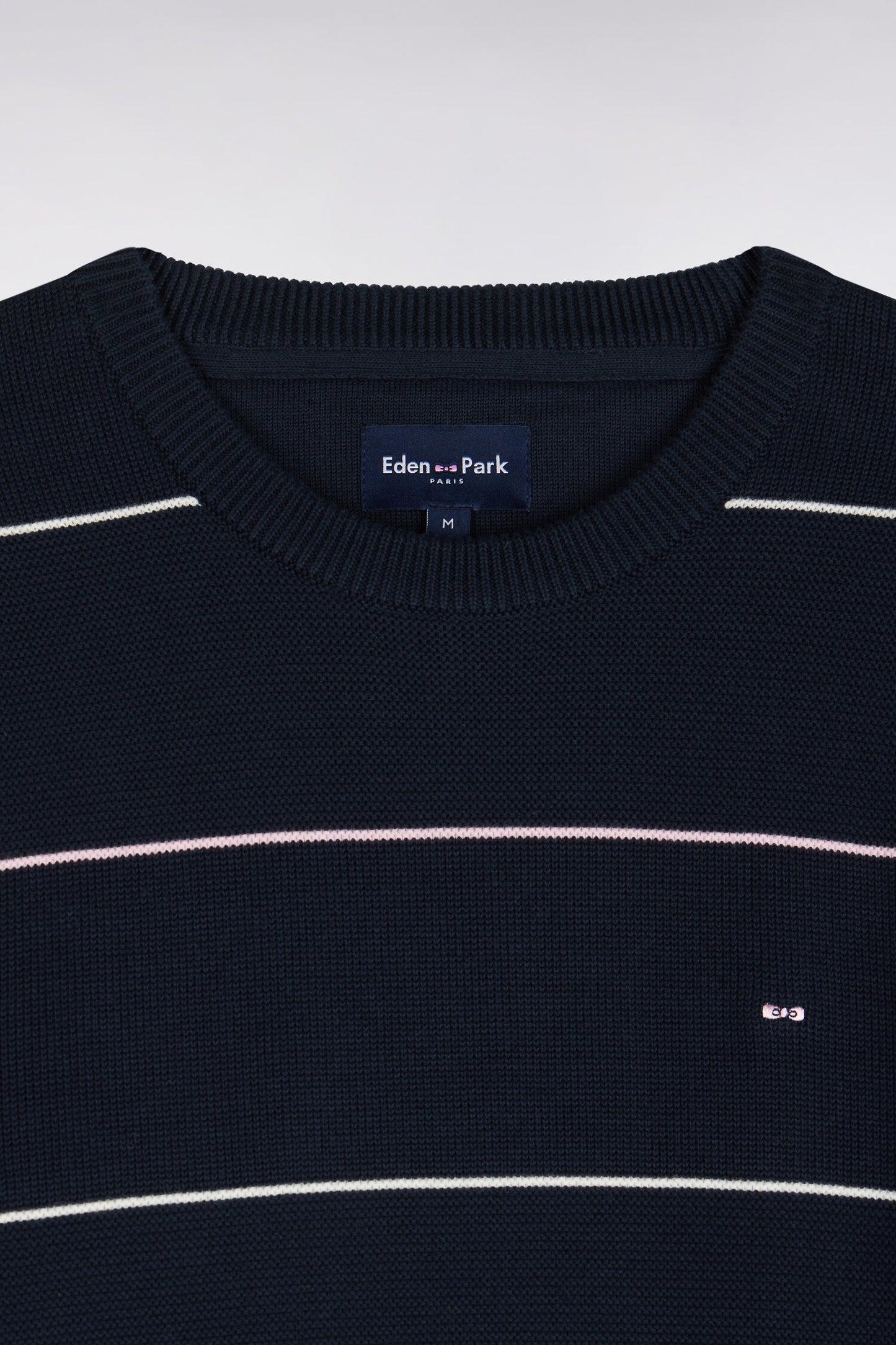 Pull à col rond en coton rayé marine coupe droite