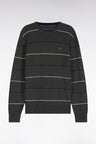 Straight-cut khaki striped cotton round-neck sweater