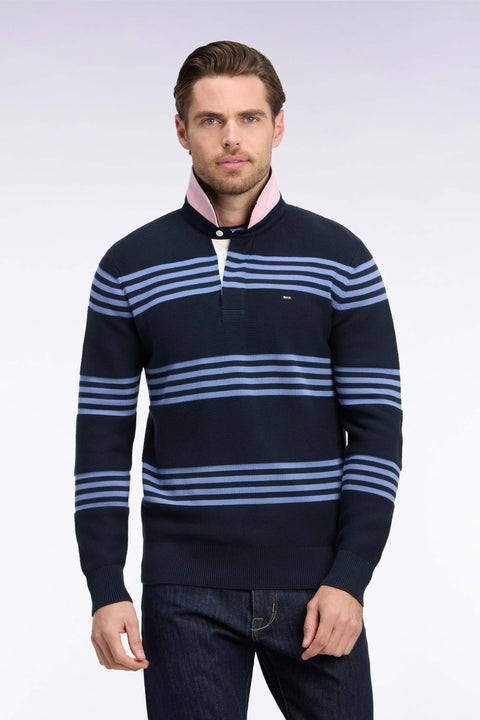 Pull à col maillot en coton bleu et marine coupe droite - Image 3