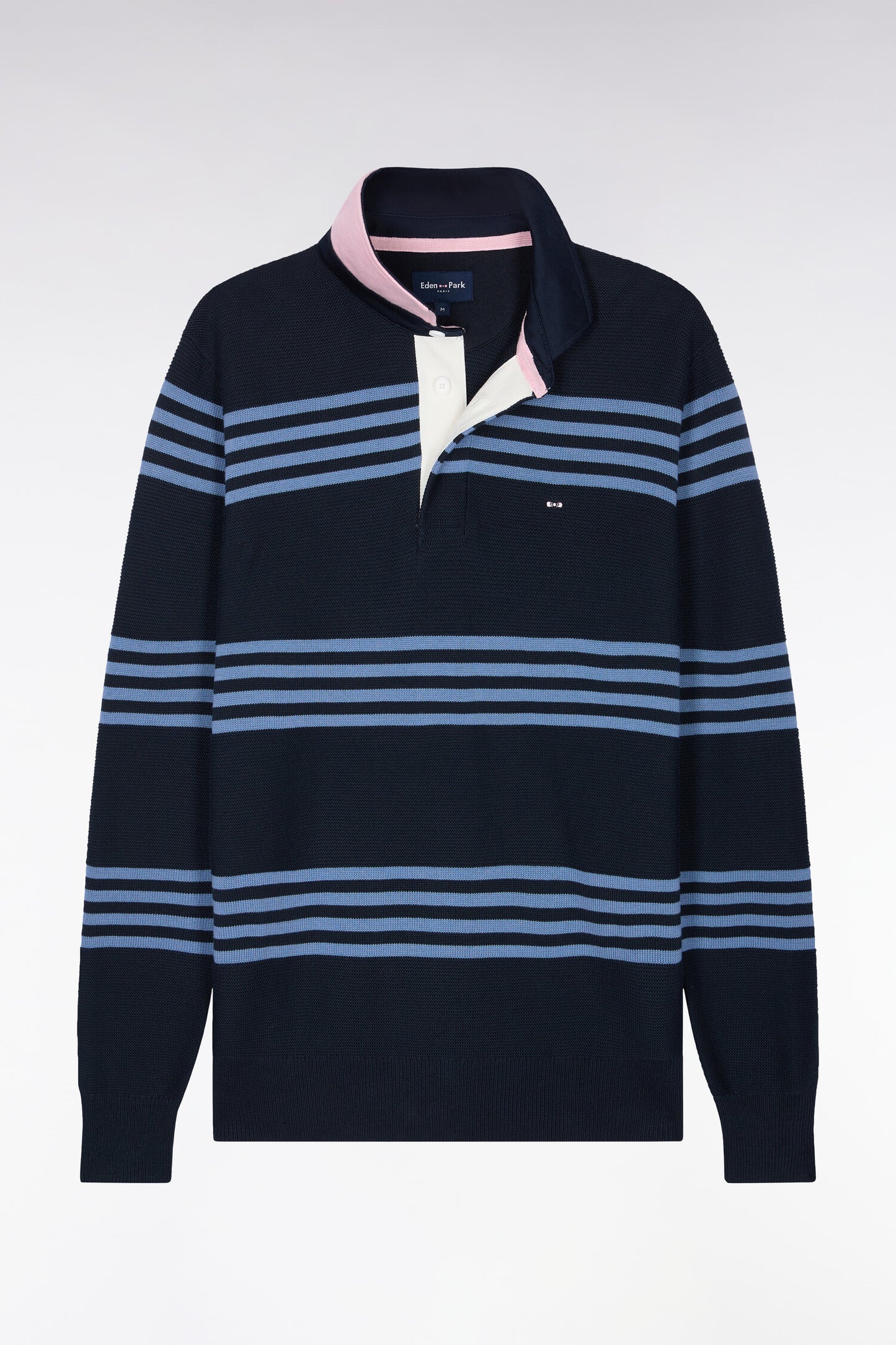 Pull à col maillot en coton bleu et marine coupe droite