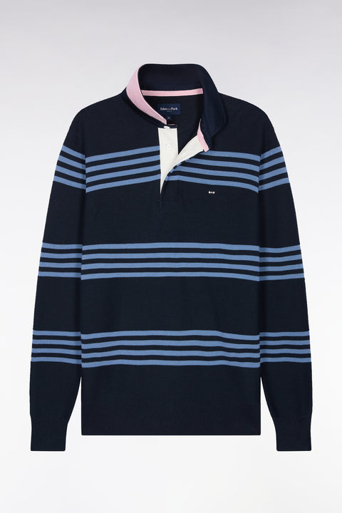 Pull à col maillot en coton bleu et marine coupe droite - Image 2