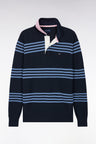 Pull à col maillot en coton bleu et marine coupe droite