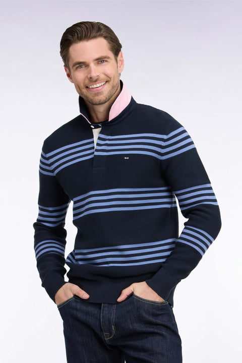 Pull à col maillot en coton bleu et marine coupe droite - Image 1