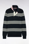 Pull à col maillot en coton écru et marine coupe droite