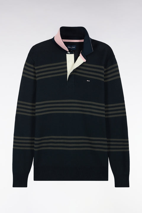 Pull à col maillot en coton kaki et marine coupe droite - Image 2