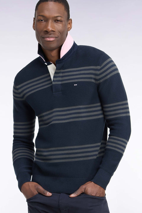 Pull à col maillot en coton kaki et marine coupe droite - Image 1