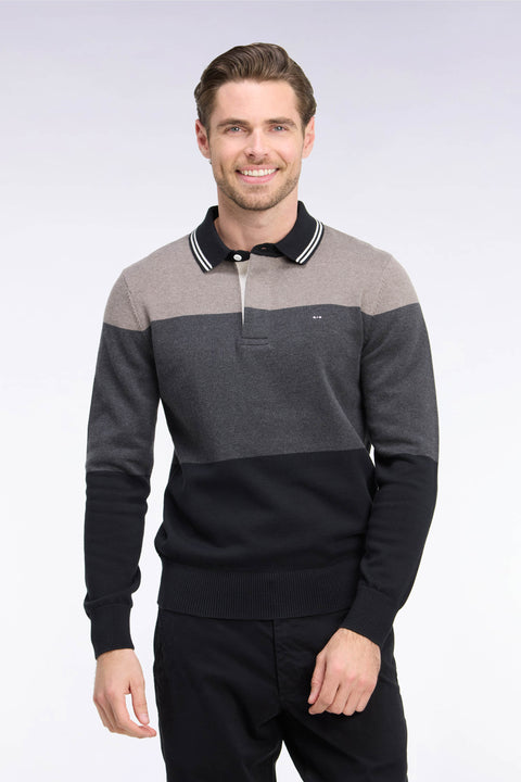 Pull à col maillot en coton tricolore à effet de rayures noir coupe regular - Image 3