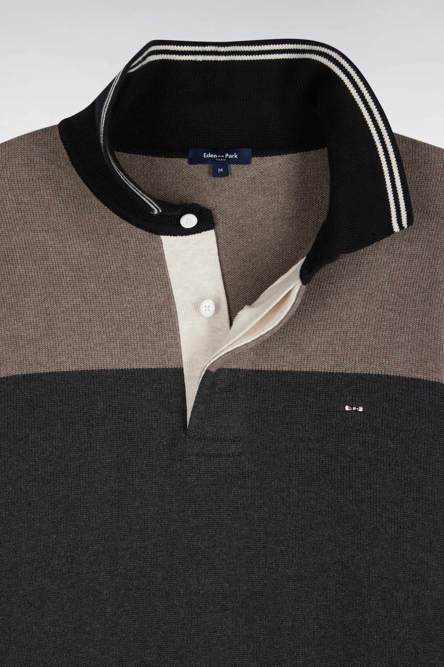 Pull à col maillot en coton tricolore à effet de rayures noir coupe regular