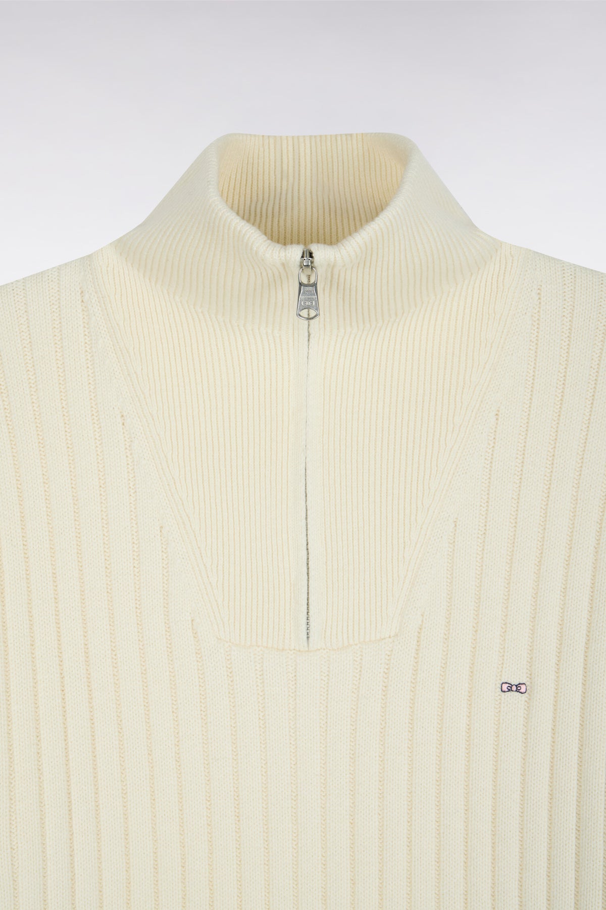 Pull col camionneur en laine et coton écru côtelé coupe droite
