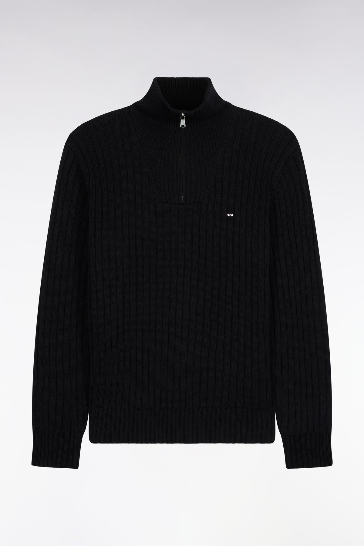 Pull col camionneur en laine et coton noir côtelé coupe droite