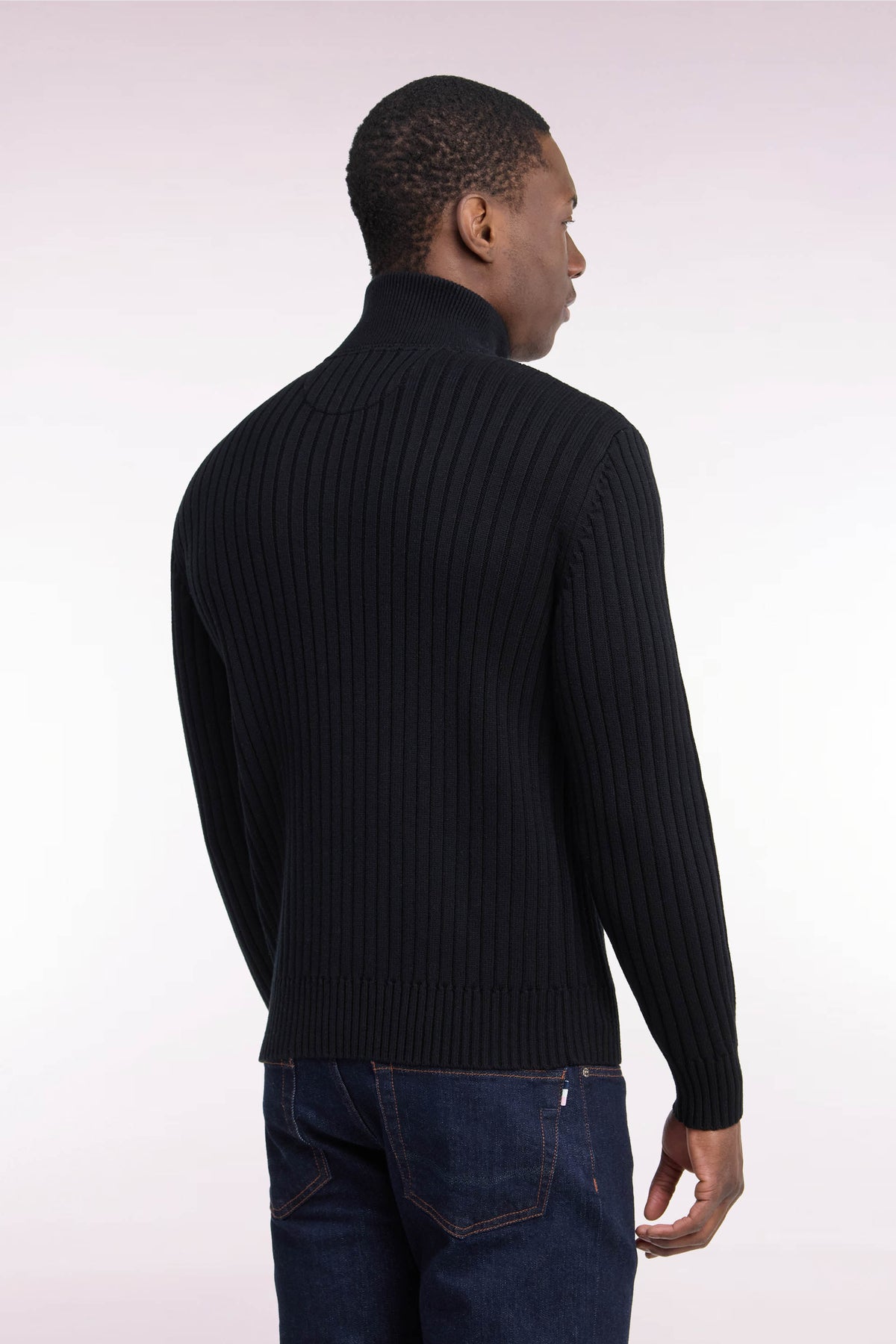 Pull col camionneur en laine et coton noir côtelé coupe droite