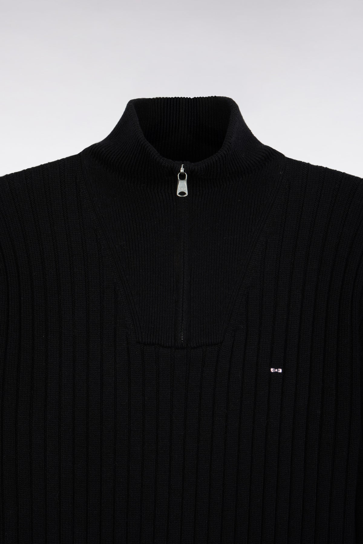 Pull col camionneur en laine et coton noir côtelé coupe droite