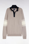 Beige merino wool jersey polo collar sweater