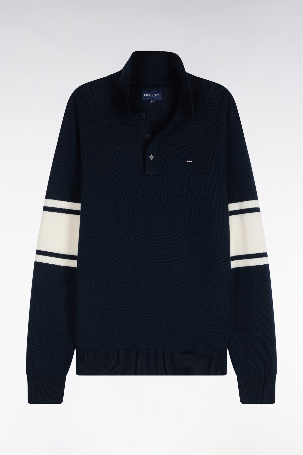 Polo collar sweater in navy merino wool jersey