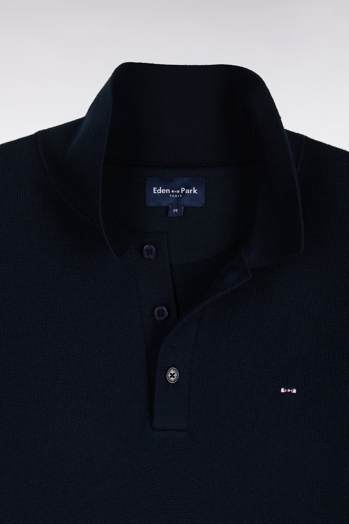 Polo collar sweater in navy merino wool jersey