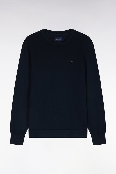 Pull à col rond en coton et viscose marine coupe droite - Image 2