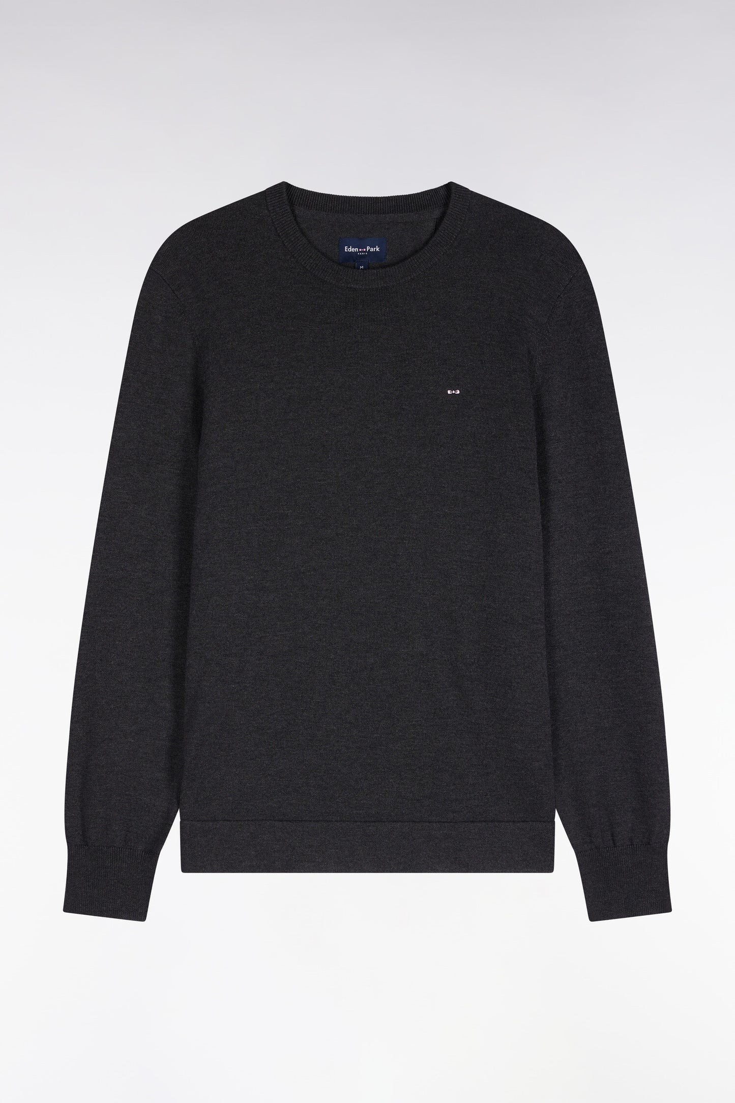 Pull à col rond en coton et viscose gris foncé coupe droite