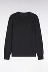Pull à col rond en coton et viscose gris foncé coupe droite