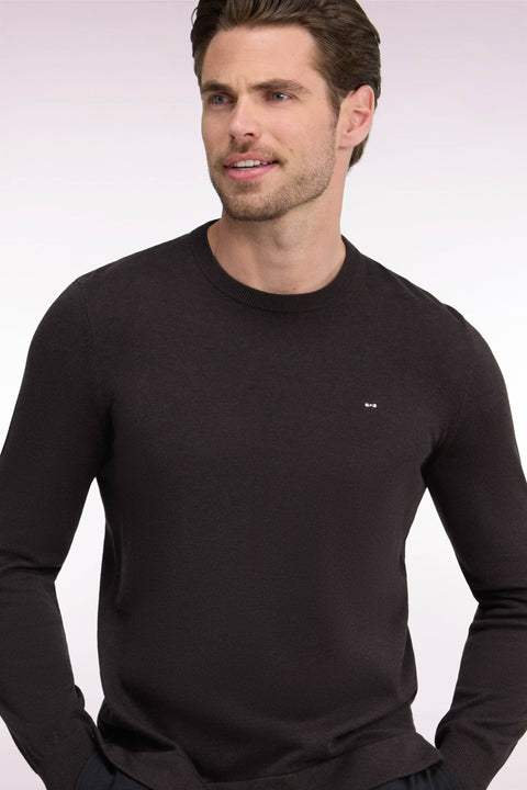 Pull à col rond en coton et viscose marron coupe droite - Image 1