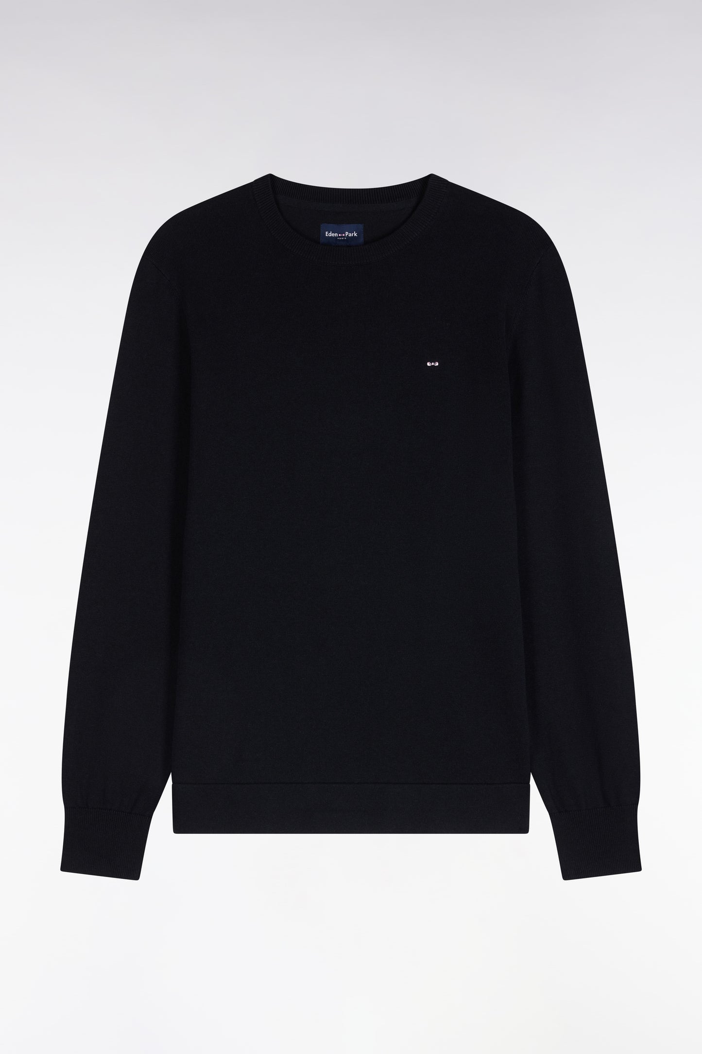 Pull à col rond en coton et viscose noir coupe droite