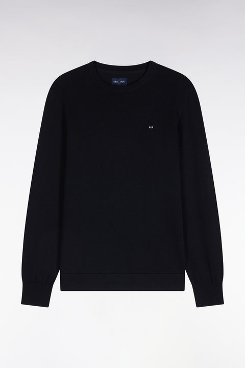 Pull à col rond en coton et viscose noir coupe droite - Image 2