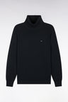 Pull à col roulé en coton et viscose noir coupe droite