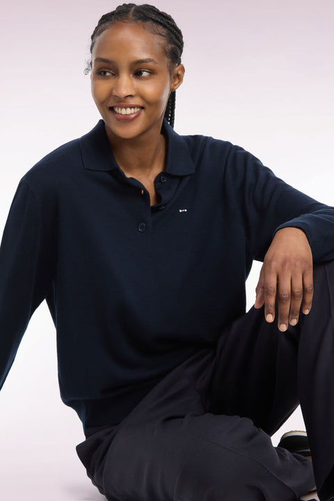 Pull col maillot en laine marine coupe décontractée - Image 1