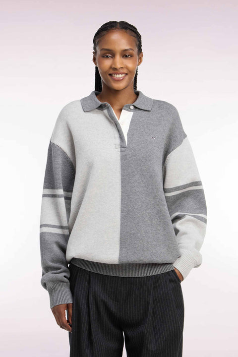 Pull col maillot en laine et coton gris coupe oversized - Image 3