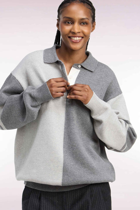 Pull col maillot en laine et coton gris coupe oversized - Image 1