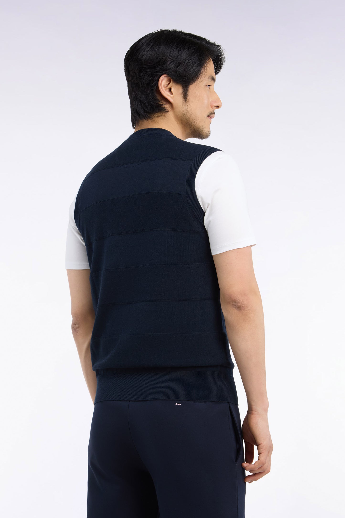 Pull débardeur golf en coton et viscose marine coupe droite