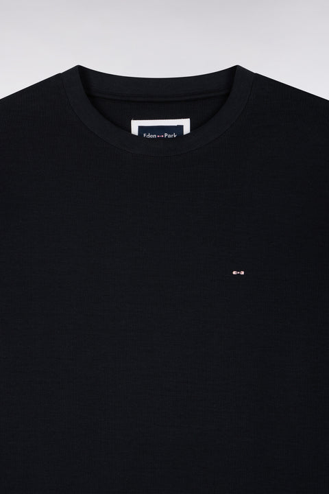 Sweatshirt à col rond en molleton coton marine coupe droite - Image 2