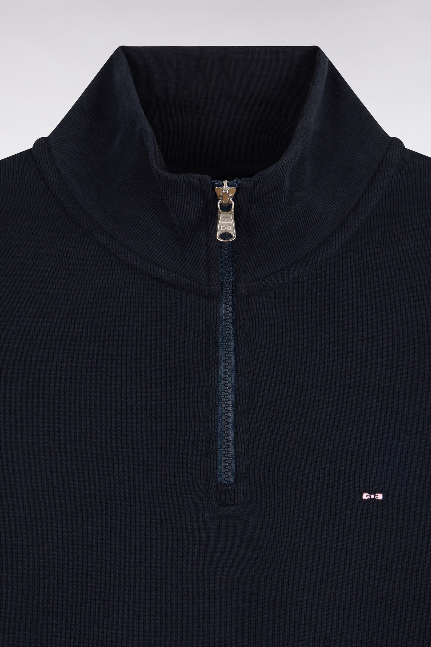 Sweatshirt col camionneur en molleton coton marine coupe droite
