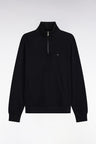 Sweatshirt col camionneur en molleton coton noir coupe droite
