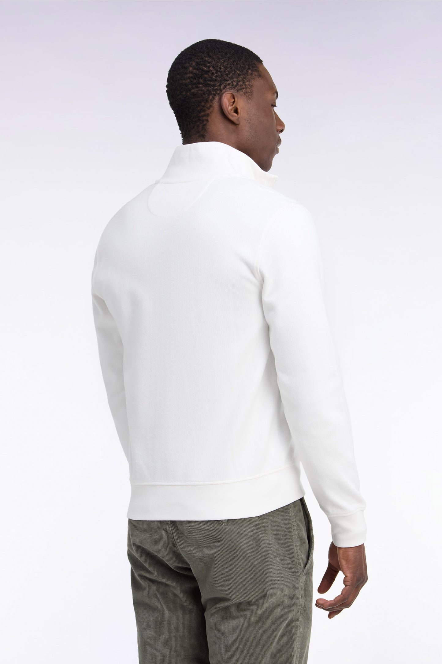 Sweatshirt zippé en molleton coton écru coupe droite