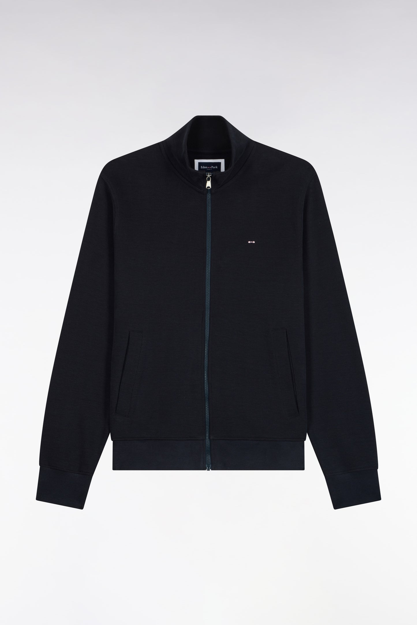 Sweatshirt zippé en molleton coton marine coupe droite