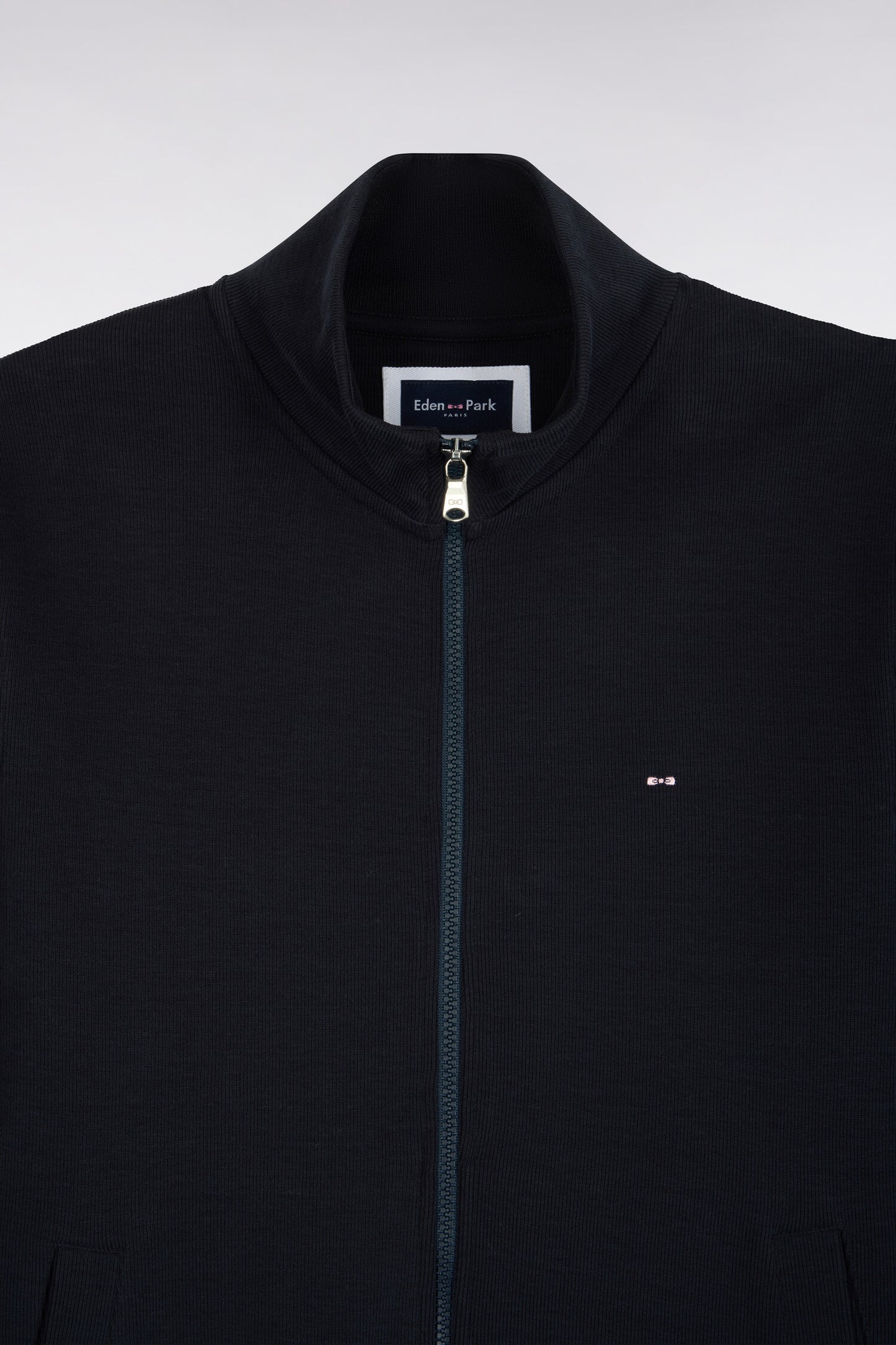 Sweatshirt zippé en molleton coton marine coupe droite