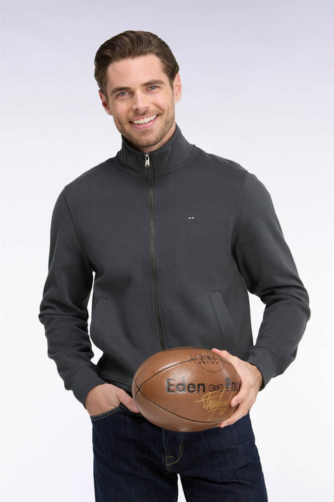 Sweatshirt zippé en molleton coton kaki coupe droite - Image 1