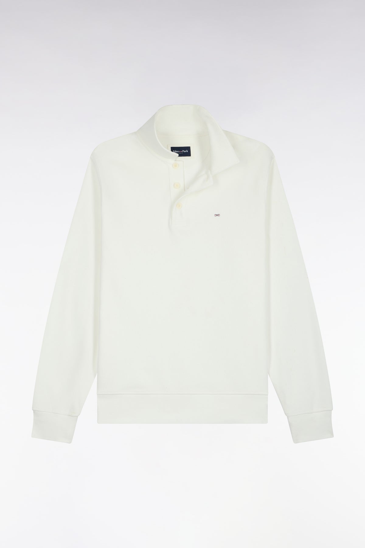Sweatshirt col polo en coton écru coupe droite