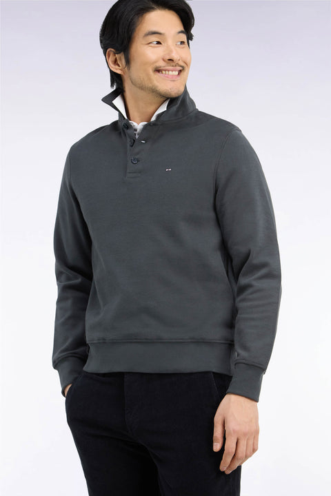 Sweatshirt col polo en coton kaki coupe droite - Image 1