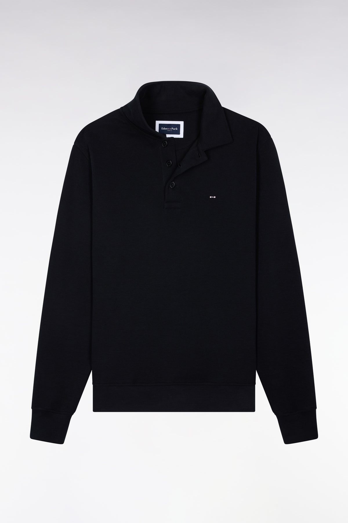 Sweatshirt col polo en coton noir coupe droite